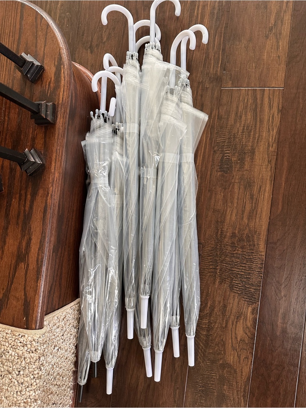 10 Clear Transparent Hook-Handle Umbrellas (Set)